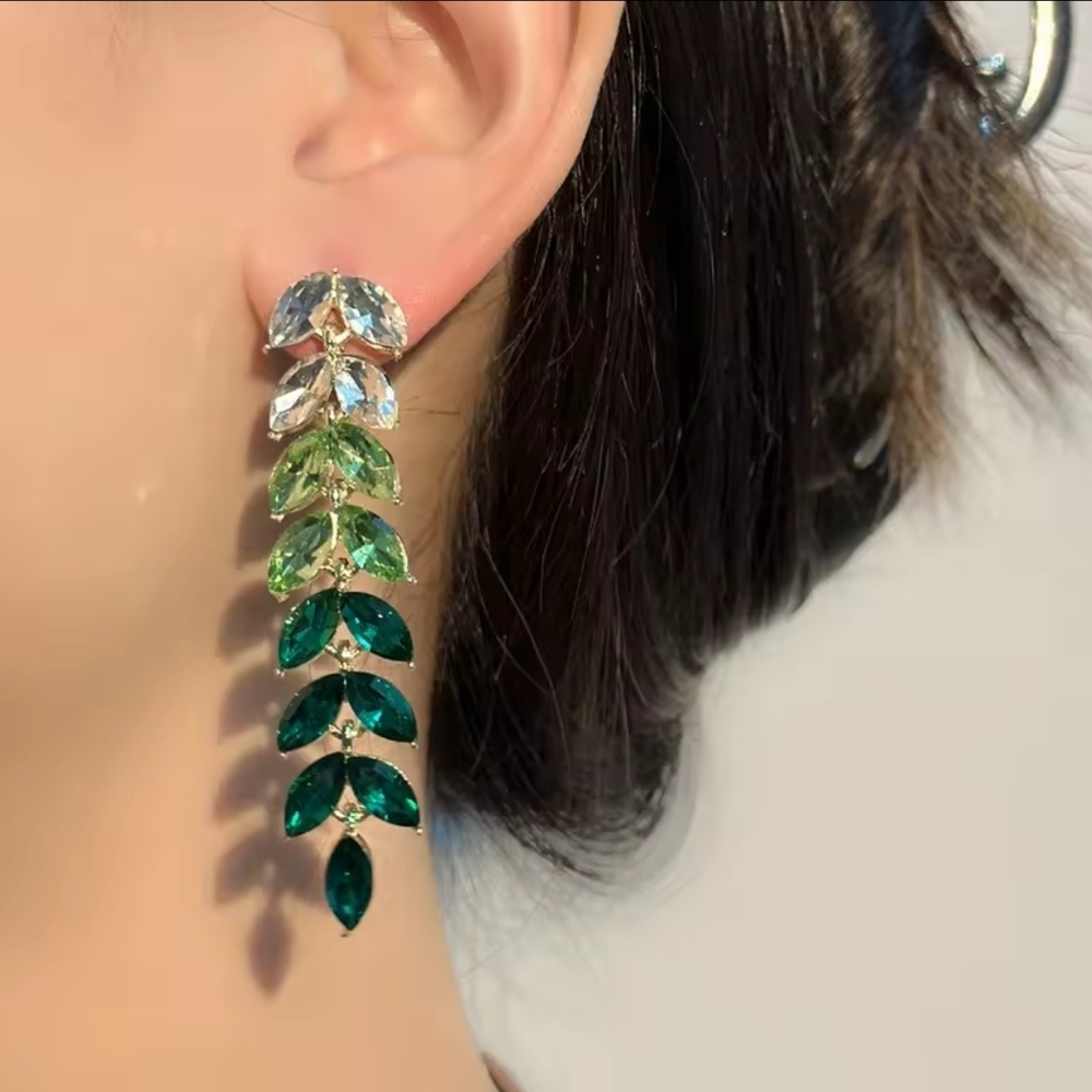 Green and Gold Leaf Earrings